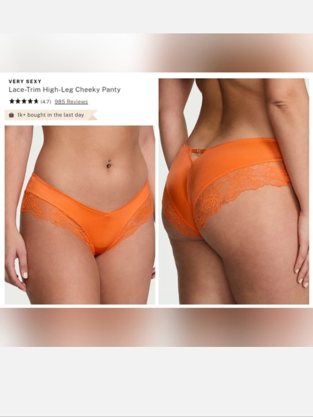 Victoria's secret VERY SEXY Lace-Trim High-Leg Cheeky Panty XL ORANGE